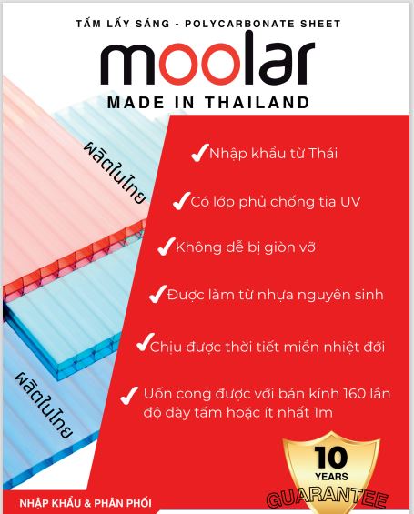 Tấm poly lấy sáng Moolar dạng rỗng