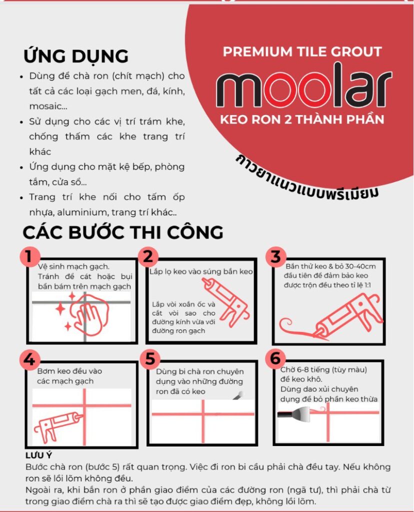 Hướng dẫn thi công keo chà ron chống thấm 2 thành phần Moolar