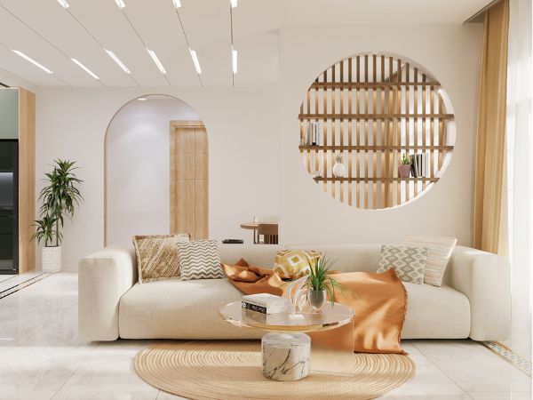 Phòng khách mệnh Thổ nên dùng gam vàng, nâu đất để tạo cảm giác ấm áp và vững chãi.